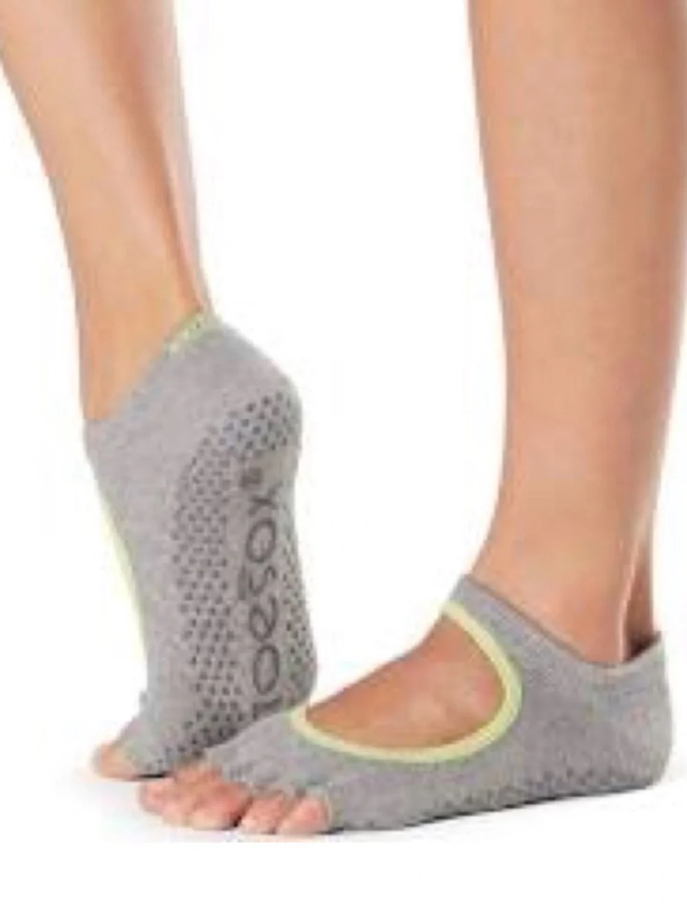 Bella Toe Sox Half Toe Grip Organic Cotton Gray & Lime Green Sz XS NEW